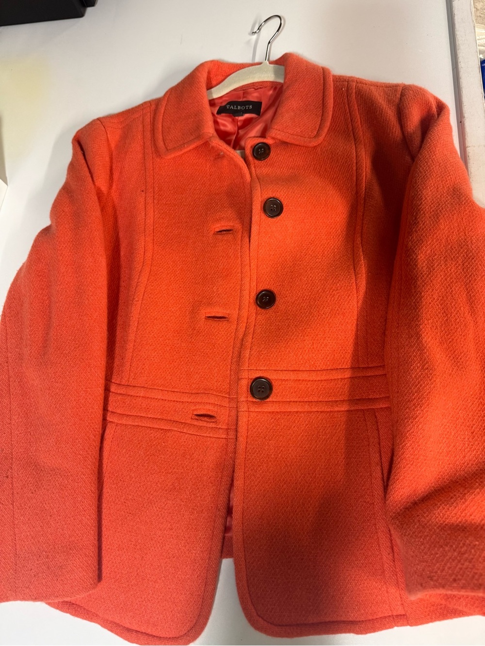 Talbots Bright Orange Button-Front Pea Coat